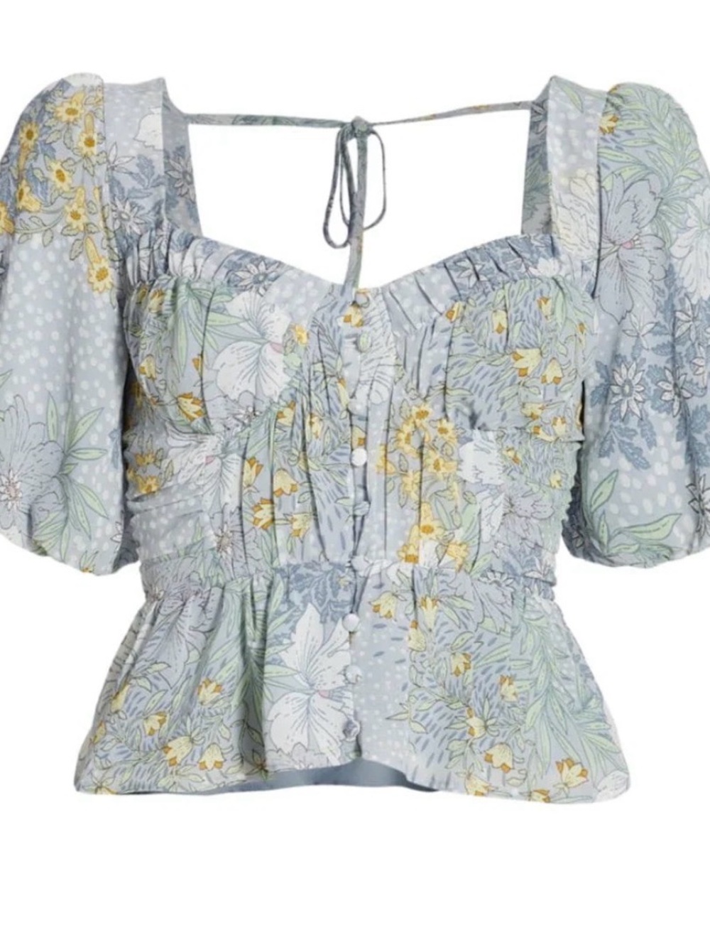ASTR the label Floral Tie-Back Puff Sleeve Top
